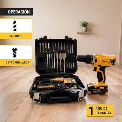 PRETUL TALI-20P2K, Kit taladro/destornillador 1/2", 20V con 32 accesorios