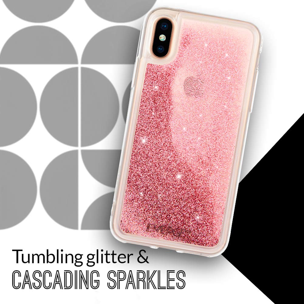 Emerge - Carcasa para iPhone con Purpurina, diseño de Globo de Nieve, Color Rosa, iPhone XS/X, Rosado