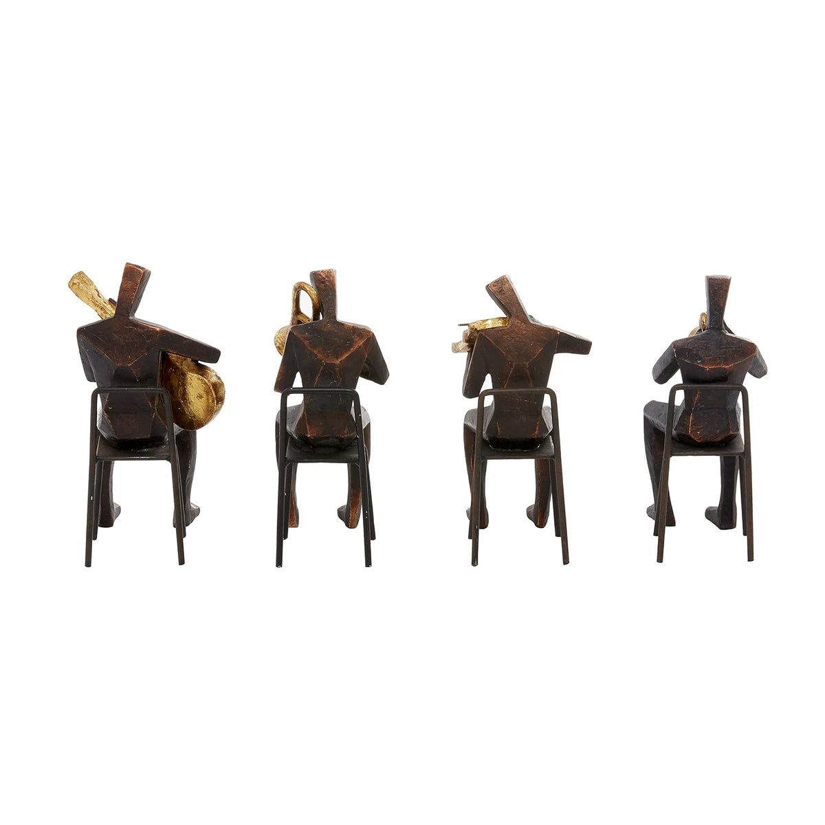 Deco 79 Polystone - Escultura Decorativa para músico, decoración del hogar, estatuas con Instrumentos Dorados, Juego de 4 Cifras Decorativas de 5 Pulgadas de Ancho, 8 Pulgadas de Alto, café