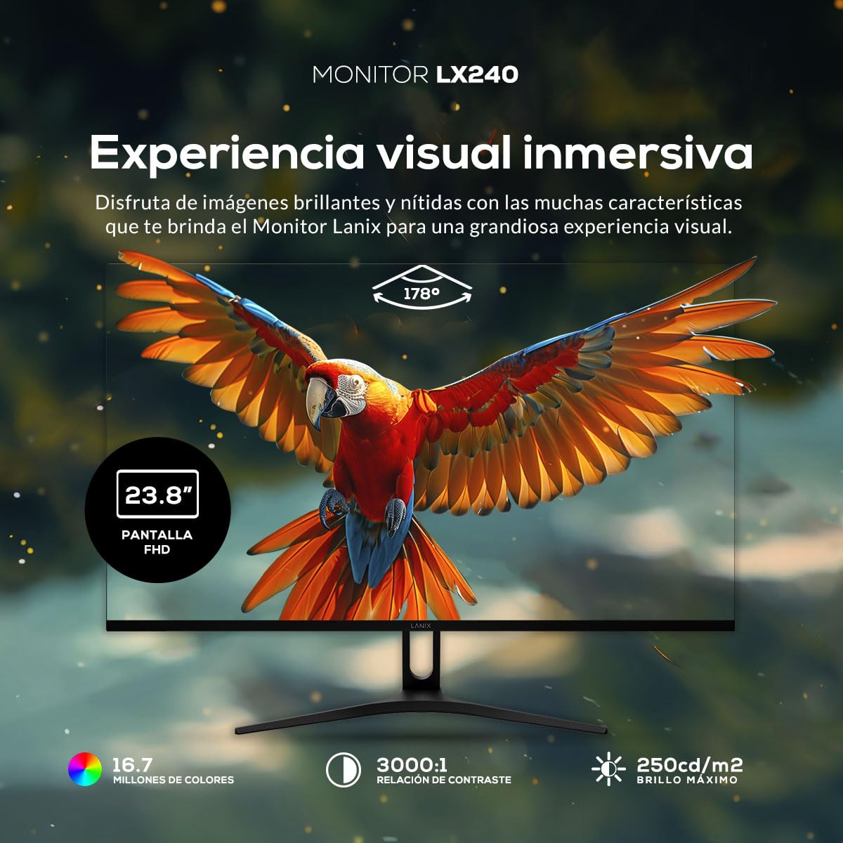 Lanix LX240 Monitor, 23.8 Pulgadas, 1920x1080 Full HD, Panel VA, HDMI, VESA, LED