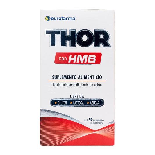 Thor Suplemento Alimenticio con HMB libre de gluten, lactosa y azucar 90 comprimidos de 1248 mg c/u