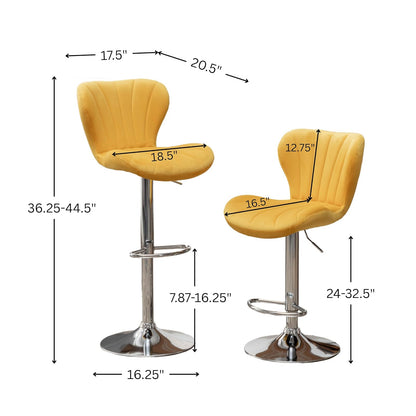 Roundhill Furniture Ellston - Taburetes giratorios de Terciopelo Ajustables en Amarillo, Juego de 2