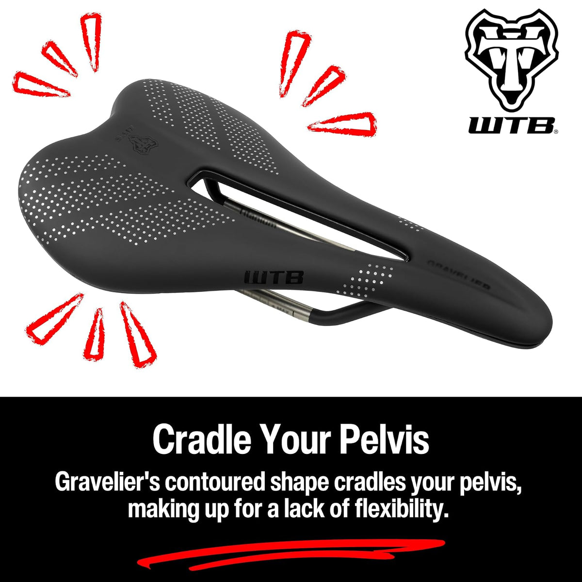 WTB - Sillín de Bicicleta con Grava – 246 x 140 mm, Base Flexible con tecnología Fusion Form, Recorte de Alivio perineal para Paseos en Grava y Resistencia – Montaje de Herramienta Integrado