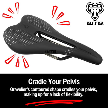 WTB - Sillín de Bicicleta con Grava – 246 x 140 mm, Base Flexible con tecnología Fusion Form, Recorte de Alivio perineal para Paseos en Grava y Resistencia – Montaje de Herramienta Integrado