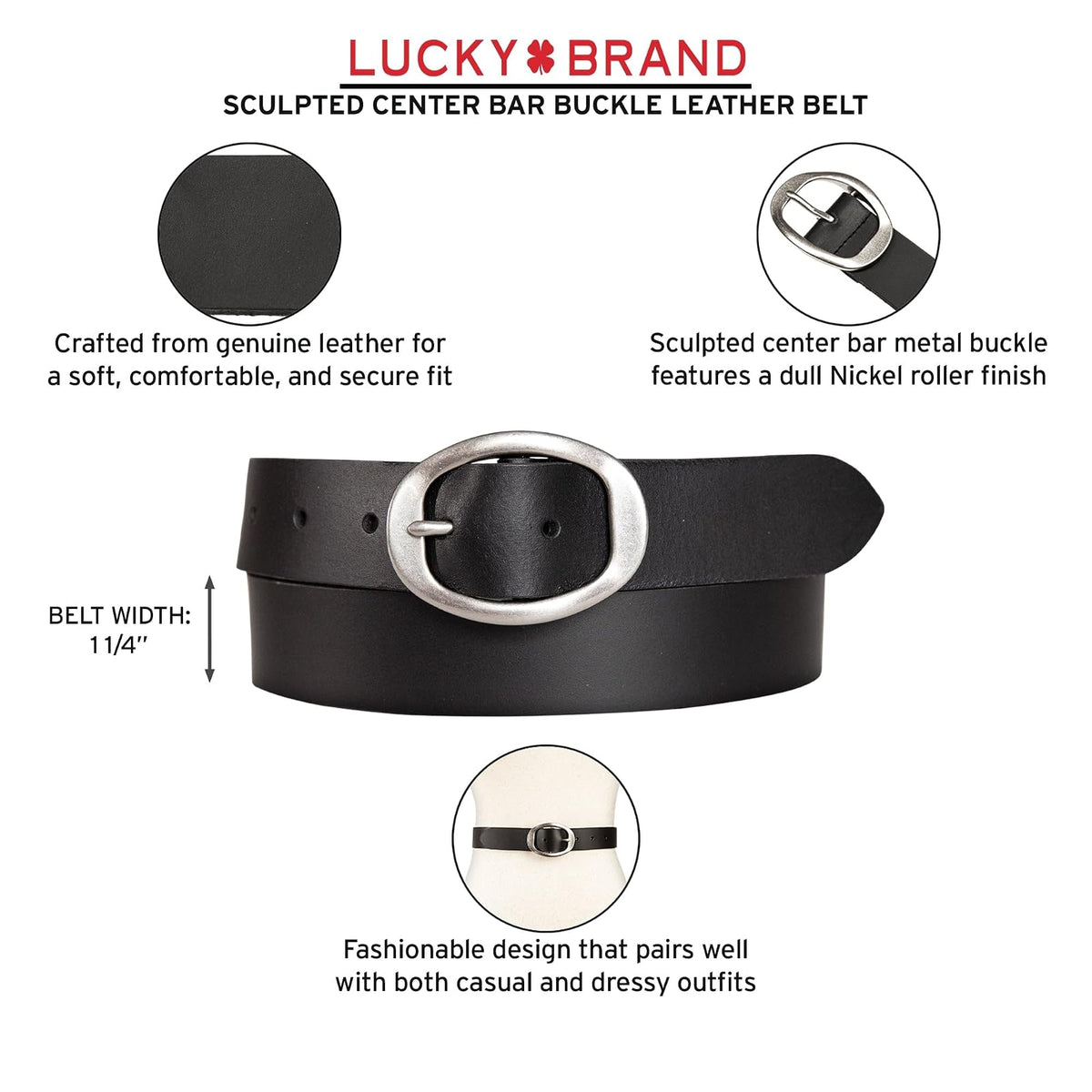 Lucky Brand Cinturón de cuero con hebilla ovalada Cinturón para hombre
