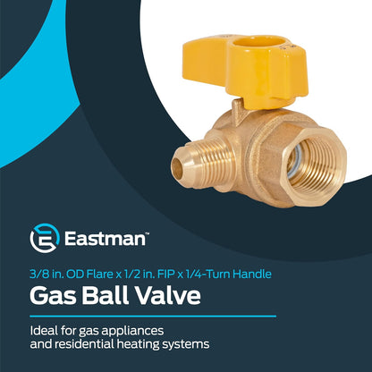 Eastman 60032, válvula de bola de gas de ángulo de latón, 1/2 pulgada FIP x 3/8 pulgadas, tubo OD de 1/2 pulgada