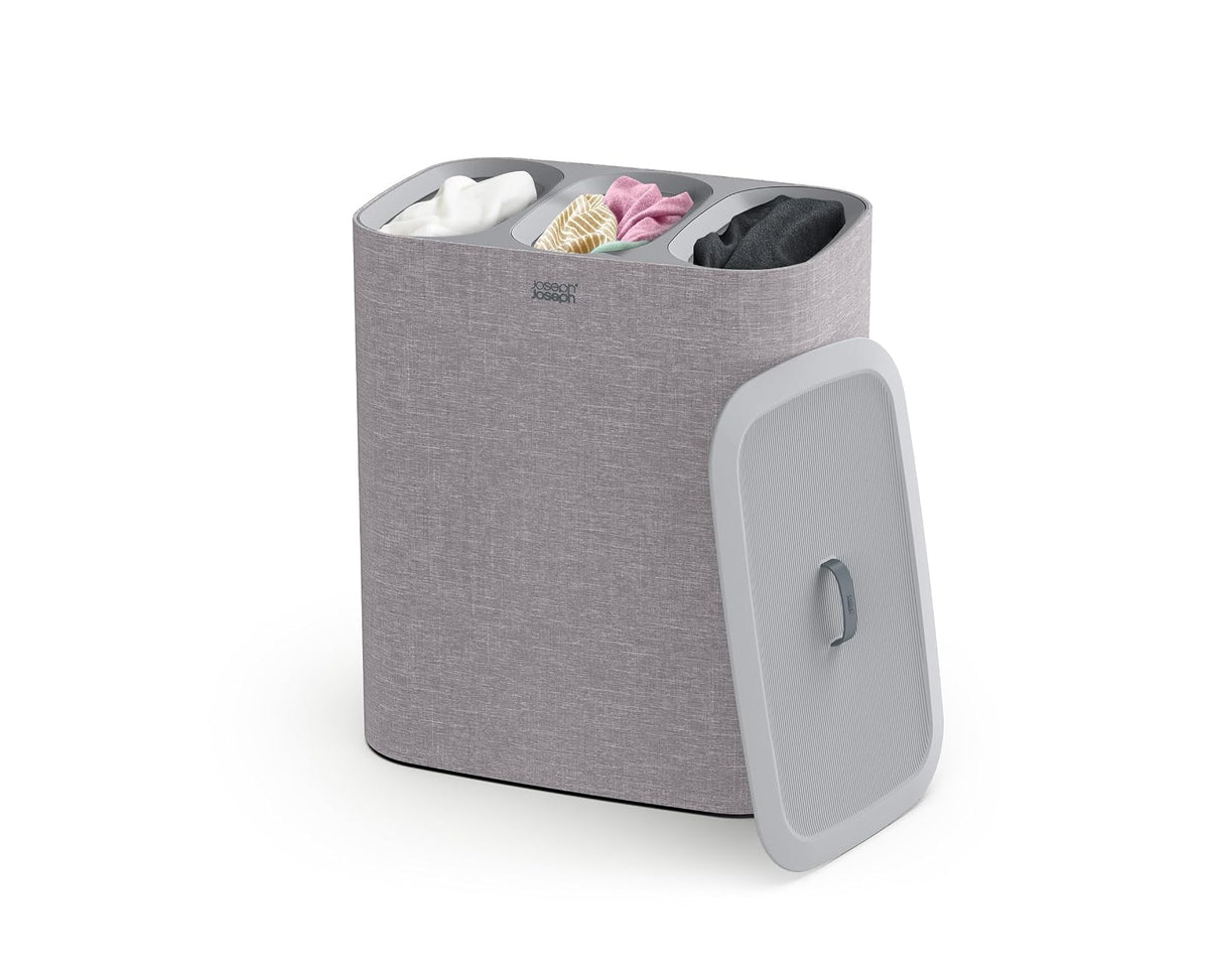 Joseph Joseph Cesto para Ropa Sucia de 90L Tota Trio, Cesta de Lavanderia con Tapa y 3 Bolsas Extraibles con Gran Capacidad, color Gris - Gris - 90 L - Trío - Cesta de lavandería