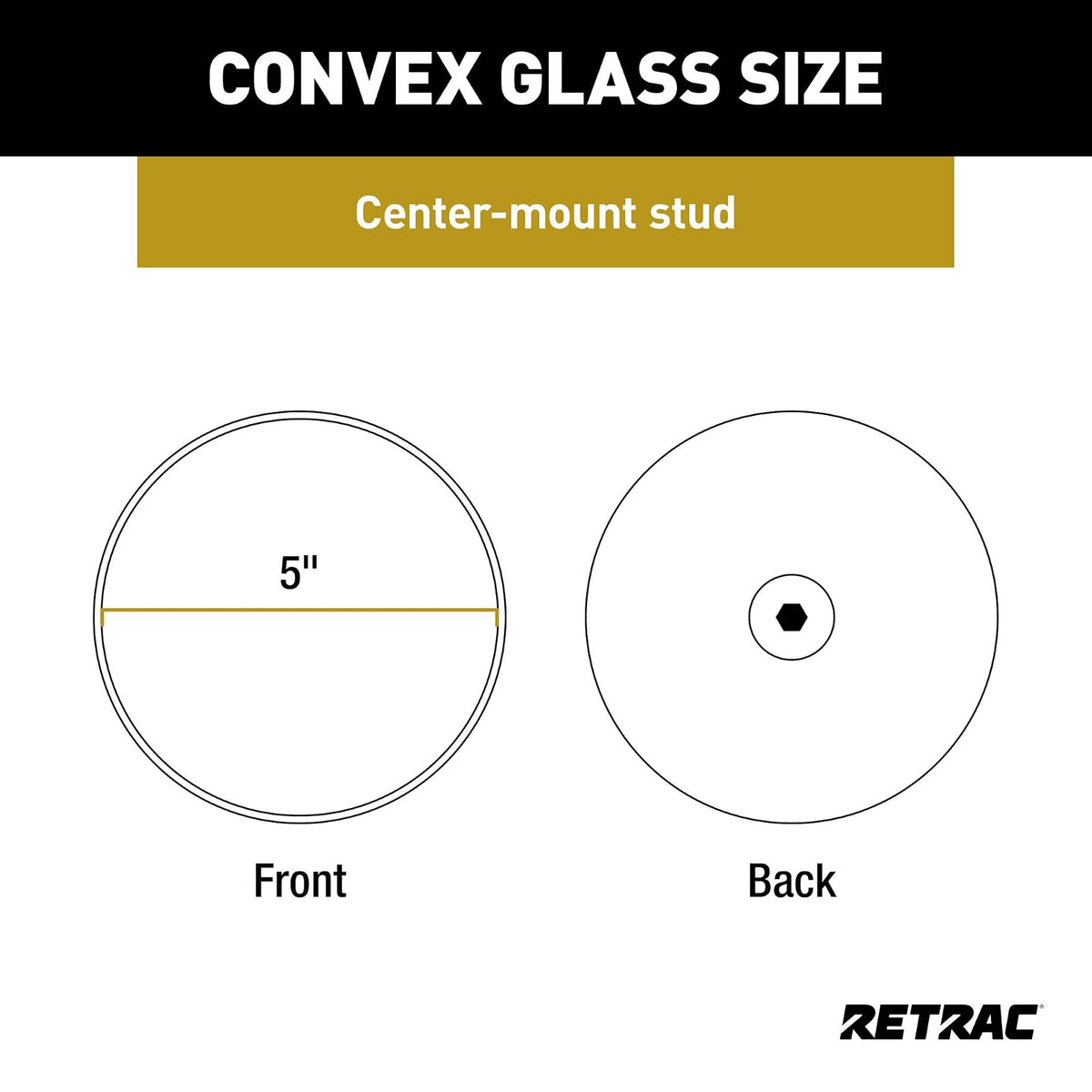 Retrac Cabezal de Espejo Convexo de Montaje Central 610131, 13 cm, Acero Negro, Universal