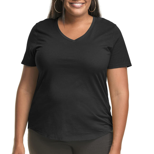 Hanes Women's Just Plus Size Cotton Jersey T-Shirt, Short Sleeve V-Neck tee