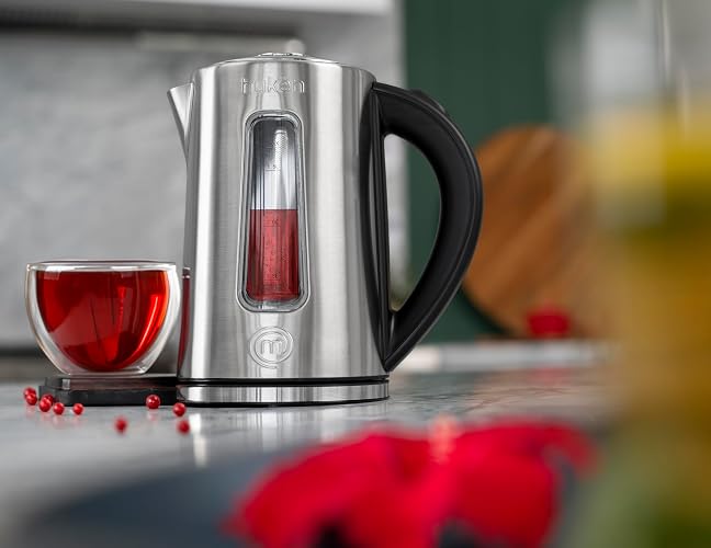 Hukën x MasterChef | Tetera Eléctrica STEEL-FUSE 1.7L | Hervidor de Agua con Infusor de Té Removible | Acero Inoxidable | Apagado Automático | Base 360° | Luz LED | Ventana de Agua