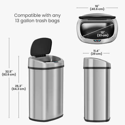 iTouchless SensorCan - Cubo de basura sin contacto con filtro absorbente de olores, forma, acero inoxidable ovalado