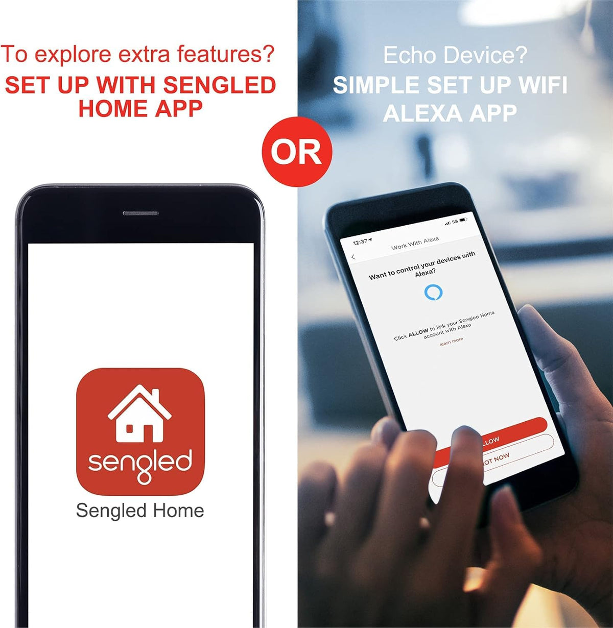 Sengled - foco de luz Alexa, bombillas inteligentes, bombillas inteligentes que funcionan con Alexa y Google Assistant, bombillas WiFi A19 de luz diurna (5000 K), no requiere concentrador, 800 lm