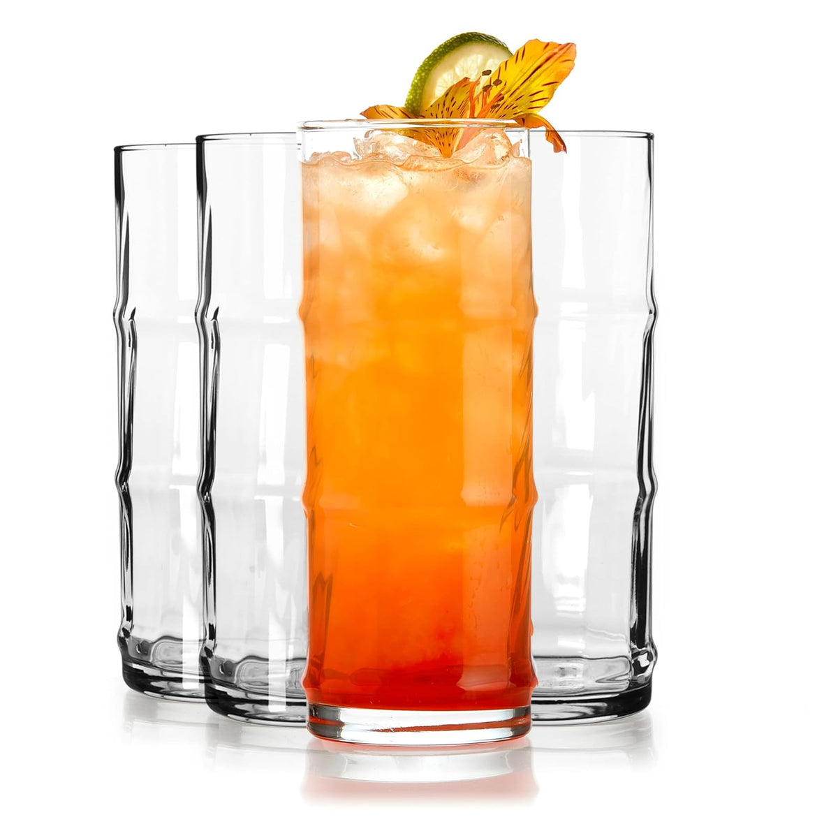 Libbey, Vasos Tiki Bamboo Hi-Ball de 473 ml, juego de 4, 473 ml, transparentes