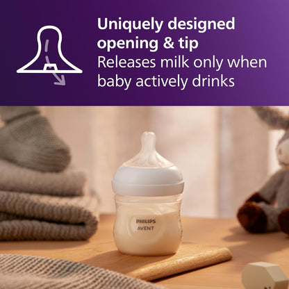 Philips Avent Natural Biberón 4 Oz Pezón Respuesta Natural Flujo Lento | Alimentación de mama + biberón, flujo de leche de ritmo bebé, pezón suave en forma de pecho, pezón sin goteo, sin BPA