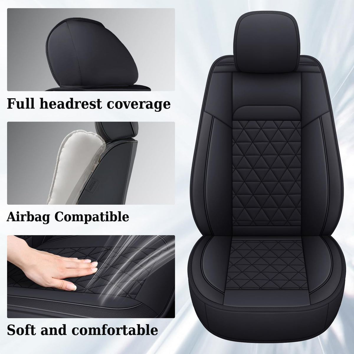 Coverado - Juego completo de fundas para asiento de automóvil, impermeable, protector de piel compatible con RAM 2002-2023 RAM 1500 2500 3500 camioneta Crew Quad Cab con banco curvado, color negro