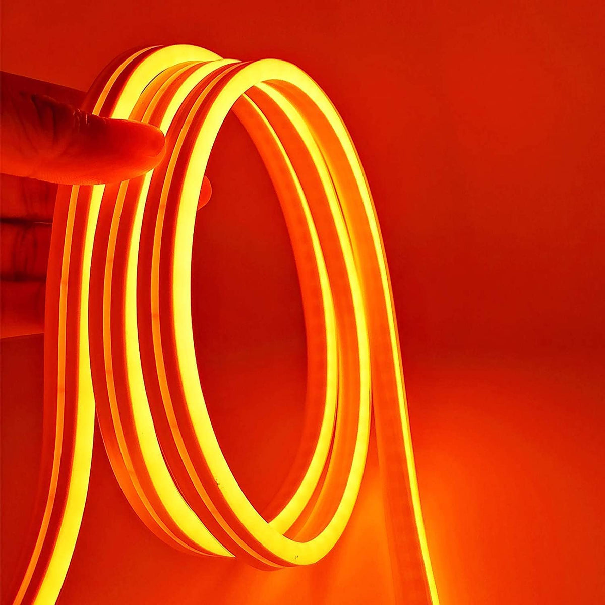 DOSYU Tira Neón Flex LED, 12V 16.4ft/5m Impermeable Flexible Cortable DIY 2835 Luces Led IP65 Decorativa para TV, Cuarto, Halloween, Fiesta de Navidad, con Adaptador(Naranja)
