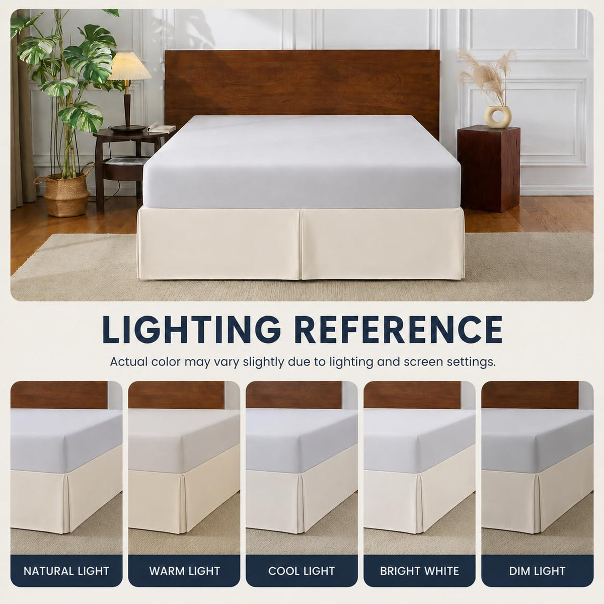 Cathay Home - Falda de Cama Plisada de Microfibra de Doble Cepillado de fácil Ajuste, Ultra Suave, Resistente a la decoloración y a Las Arrugas, Leche de Coco, tamaño Queen