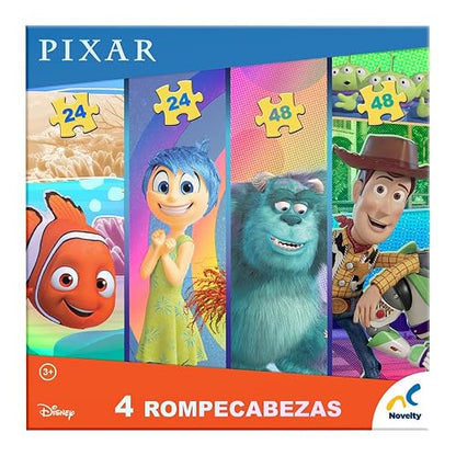 Novelty Disney Pixar, Rompecabezas 4 en 1 para Niños, Multi-Pixar, Nemo, Intensamente, Monster Inc, Toy Story