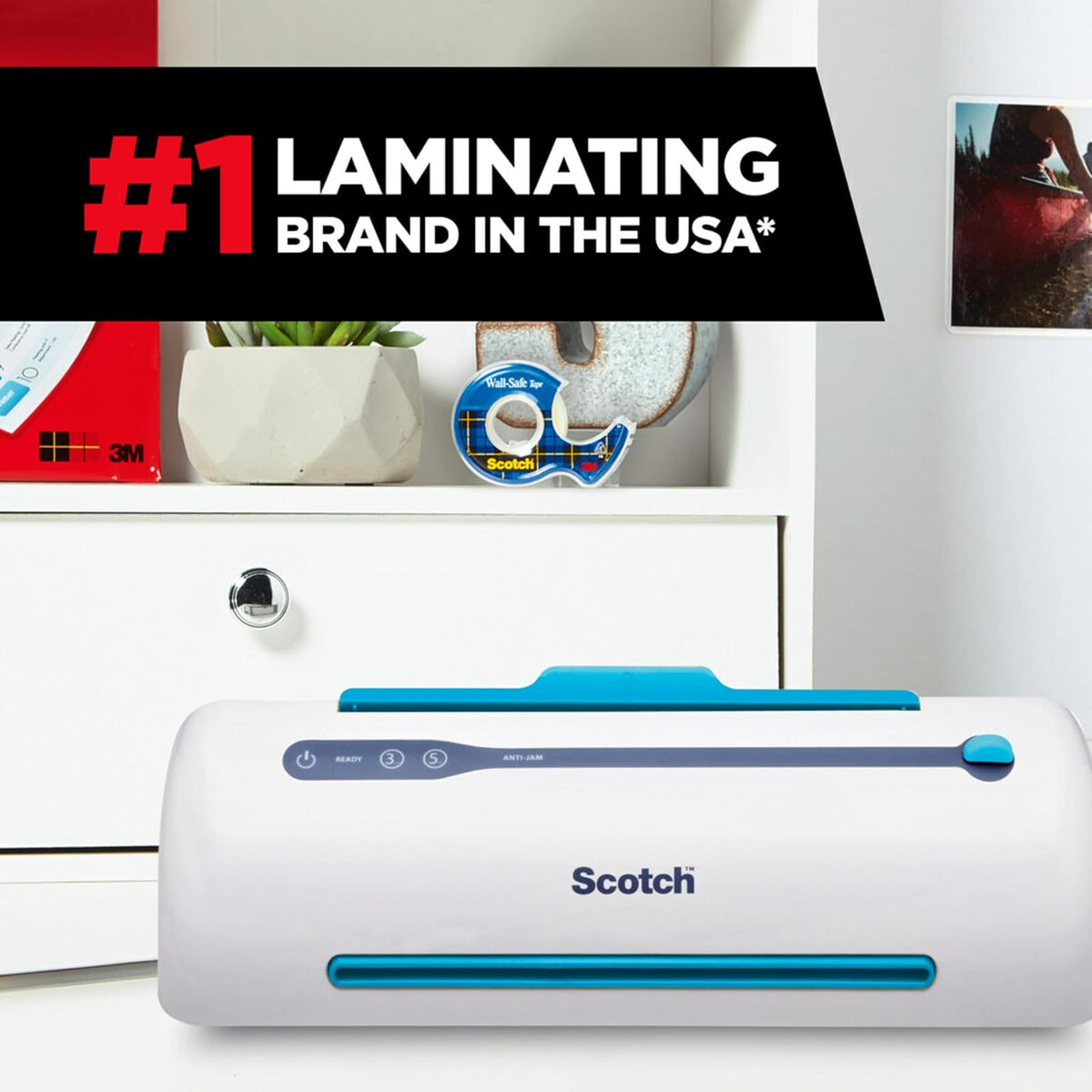 Scotch PRO Laminadora Térmica, Sistema de 2 Rodillos (TL906) | Blanco/azul, tarjetas de recetas laminadas, fotos, documentos, para el hogar, oficina o suministros escolares