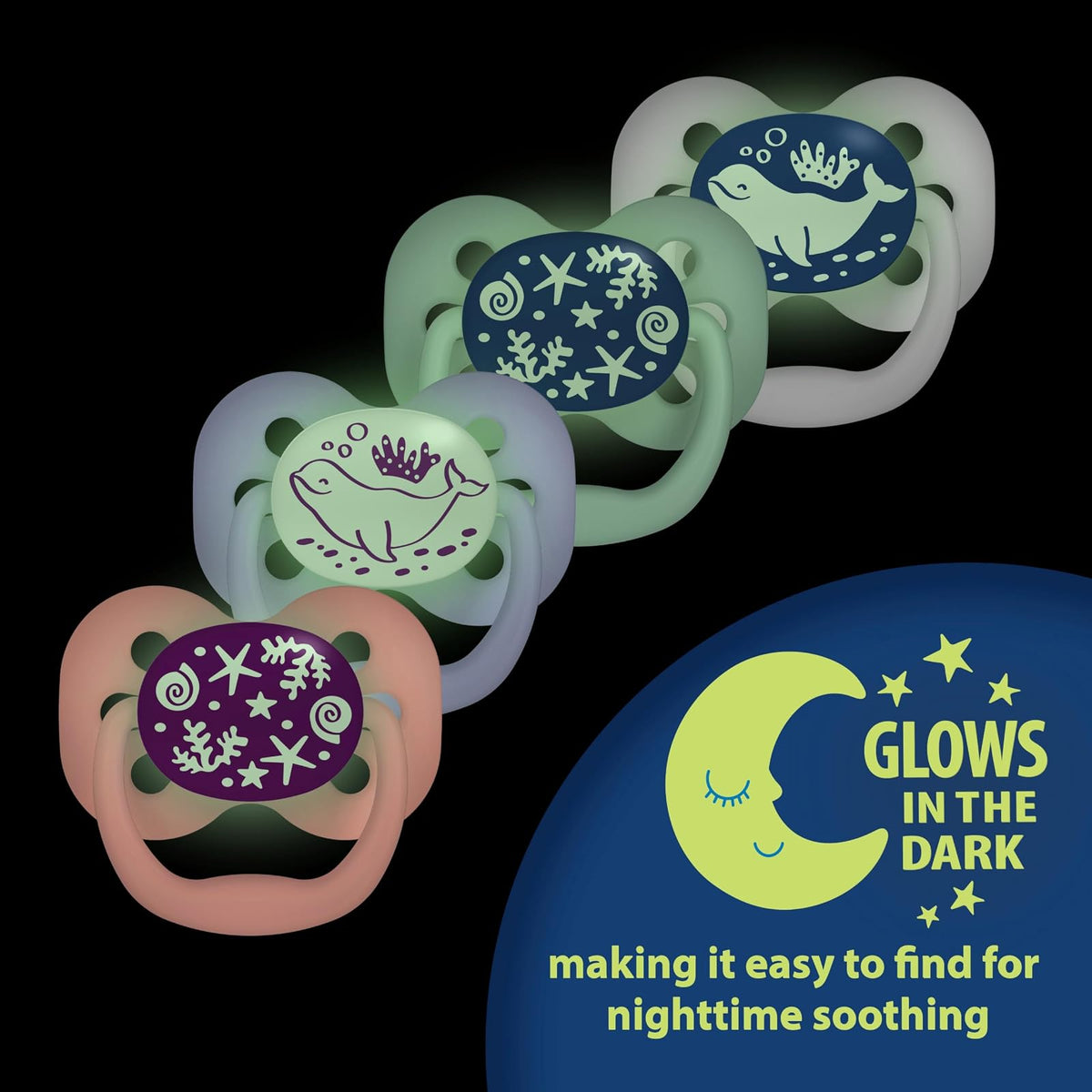 Dr. Brown's Advantage Glow-in-The-Dark 2 Piece Stage 1 Pacifiers, Pink, 0-6 Months