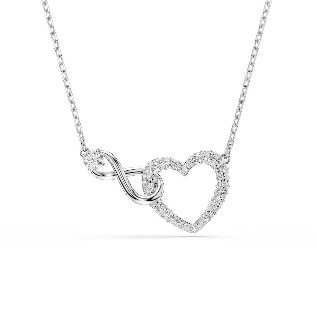 Swarovski Colgante Hyperbola, Corazón y símbolo del infinito, Blanco, Baño de rodio