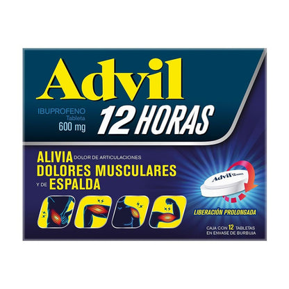 Advil 12 Horas Analgésico 600mg, Liberación Prolongada para Dolores de Articulaciones y Musculares, 12 tabletas