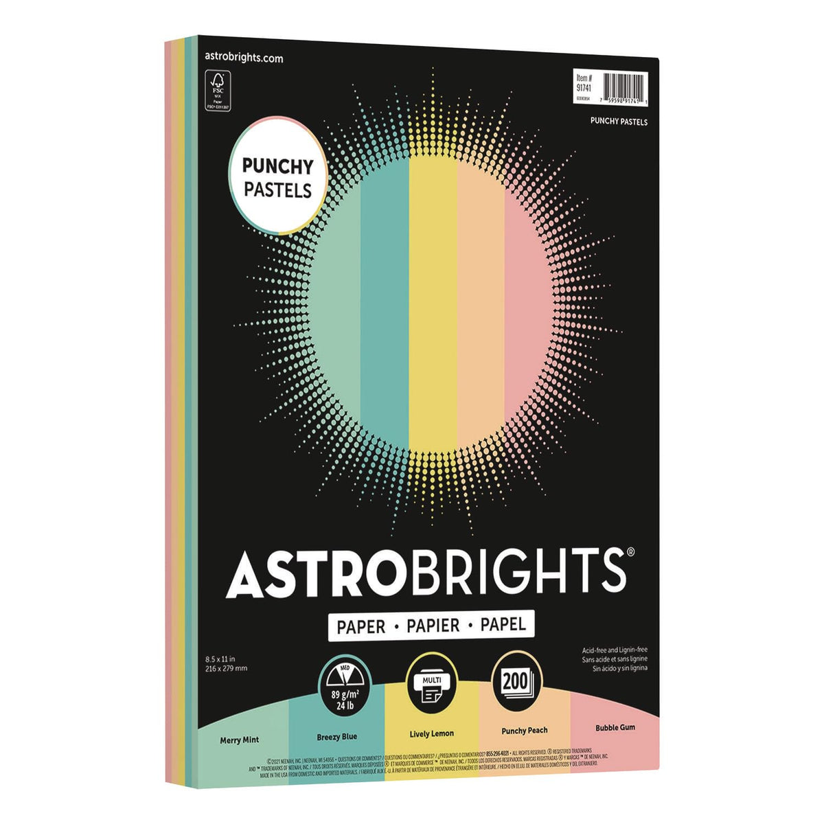Astrobrights 91741 - Surtido de papel pastel perforado, 8.5 x 11 pulgadas, 26 libras, surtido de 5 colores, 200 hojas