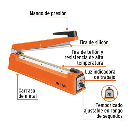 Truper SETE-30, Selladora térmica 30 cm potencia de 400 W temporizador ajustable