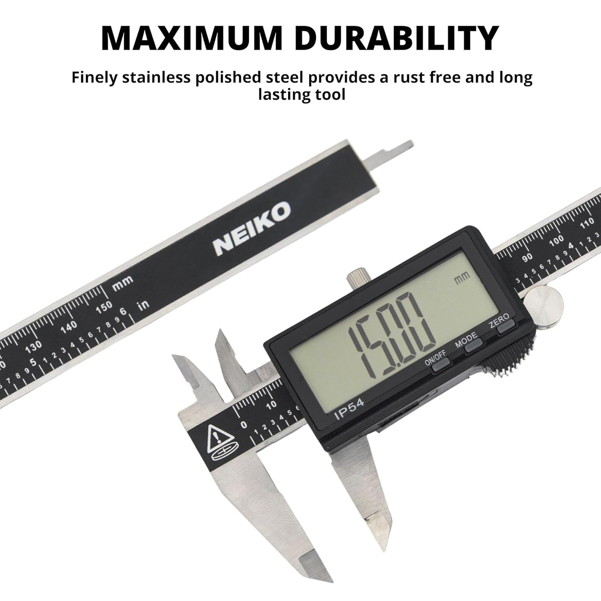 NEIKO 01401A Calibre digital electrónico de 6 pulgadas, acero inoxidable, pantalla LCD grande, conversiones de medición para pulgadas, milímetros y fracciones