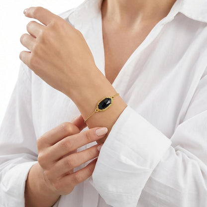 XYPHIELLE Pulsera de Piedra Natural Negra para Mujer, Cadena Ajustable con Dije de Protección, Joyería Elegante de 15+5cm, Regalo de Fuerza y Estilo