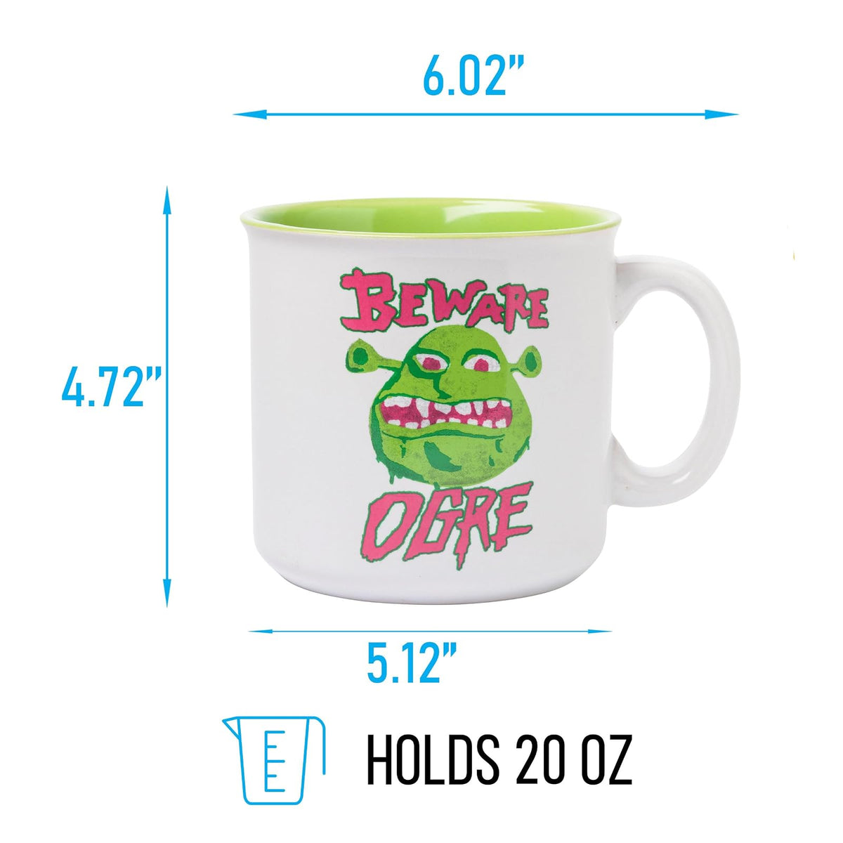 Silver Buffalo Shrek Beware - Taza de cerámica para campista (20 oz)