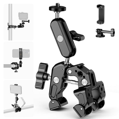 NEEWER Super Clamp con 3" Brazo Mágico Doble Cabeza Esférica, Phone Clamp Cámara con Roscas 1/4" 3/8", Soporte Teléfono, Adaptador Cámara Acción Compatible con GoPro dji iPhone 16 15 Pro MAX, ST88