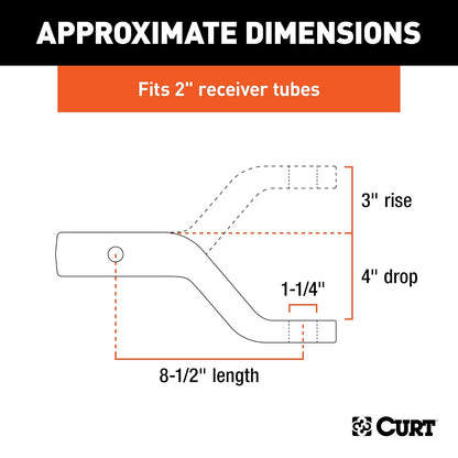 CURT 45341 Soporte de Bola de Enganche Forjado, Receptor 2 in, 16 LB, Agujero 1-1/4 in, Caída 4 in, Elevación 3 in
