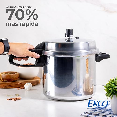 Ekco | Olla Express 8 Litros Classic Aluminio con 6 Sistemas de Seguridad | Cuerpo y tapa de aluminio, Cocción rápida, Certificado NOM, Cocina saludable