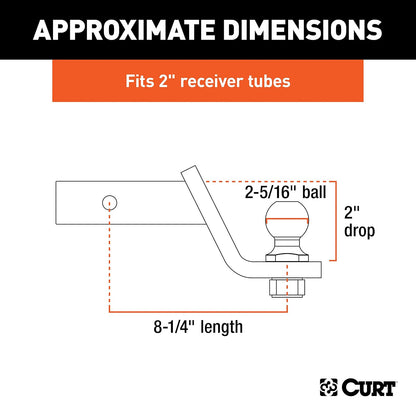 CURT Soporte de Enganche de Remolque con Bola de 2-5/16 in y Pasádor para Receptor de 2 in 45041, 7000 LB, Caída de 2 in, Negro