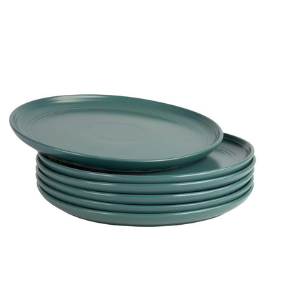 Double Line - Juego de 6 platos de cena de 26,7 cm, color verde esmeralda