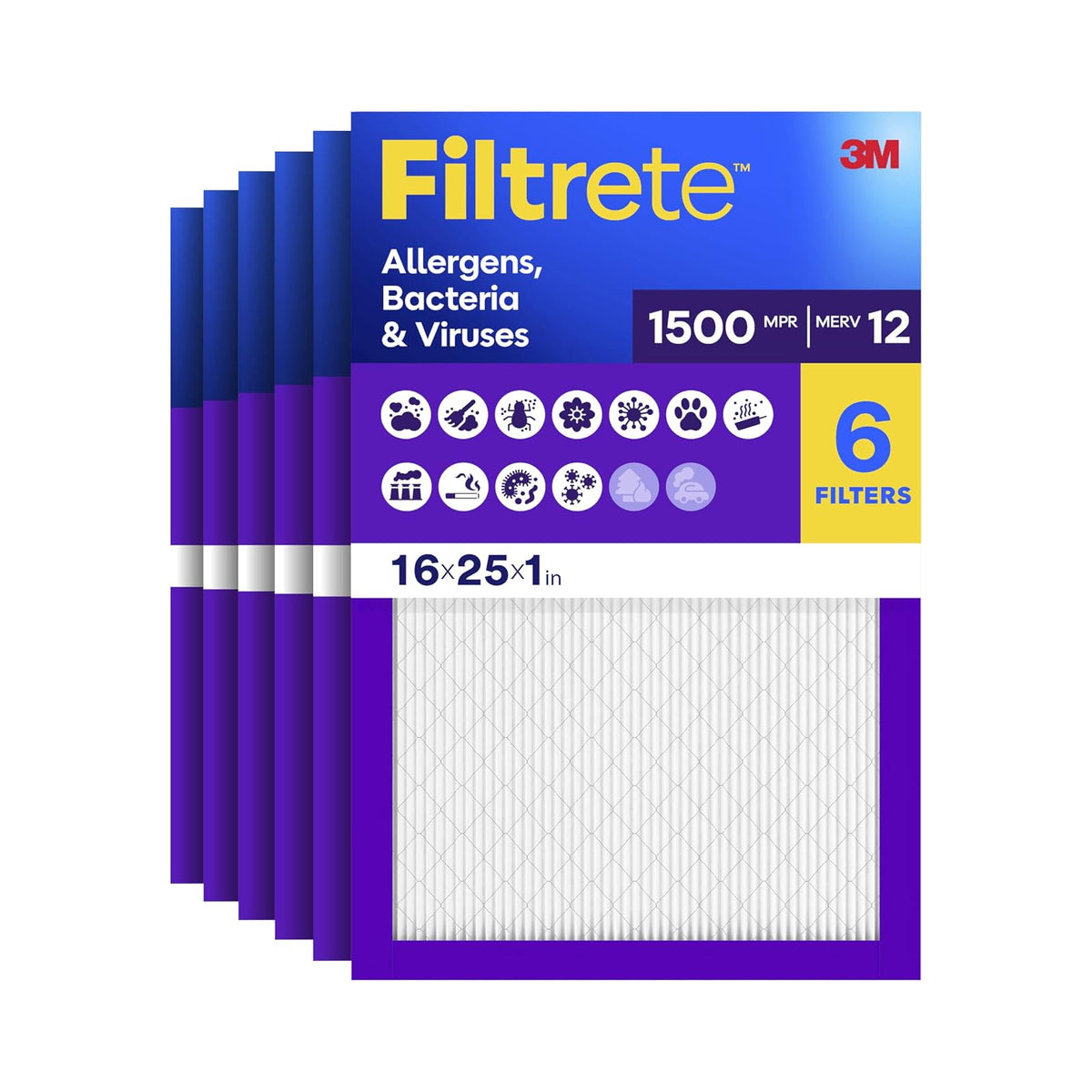 Filtrete UR01-6PK-1E Filtro de Aire de 40,64 cm x 63,5 cm. x 1 pulgada. , color blanco - 16 x 25 x 1 - 6-Pack