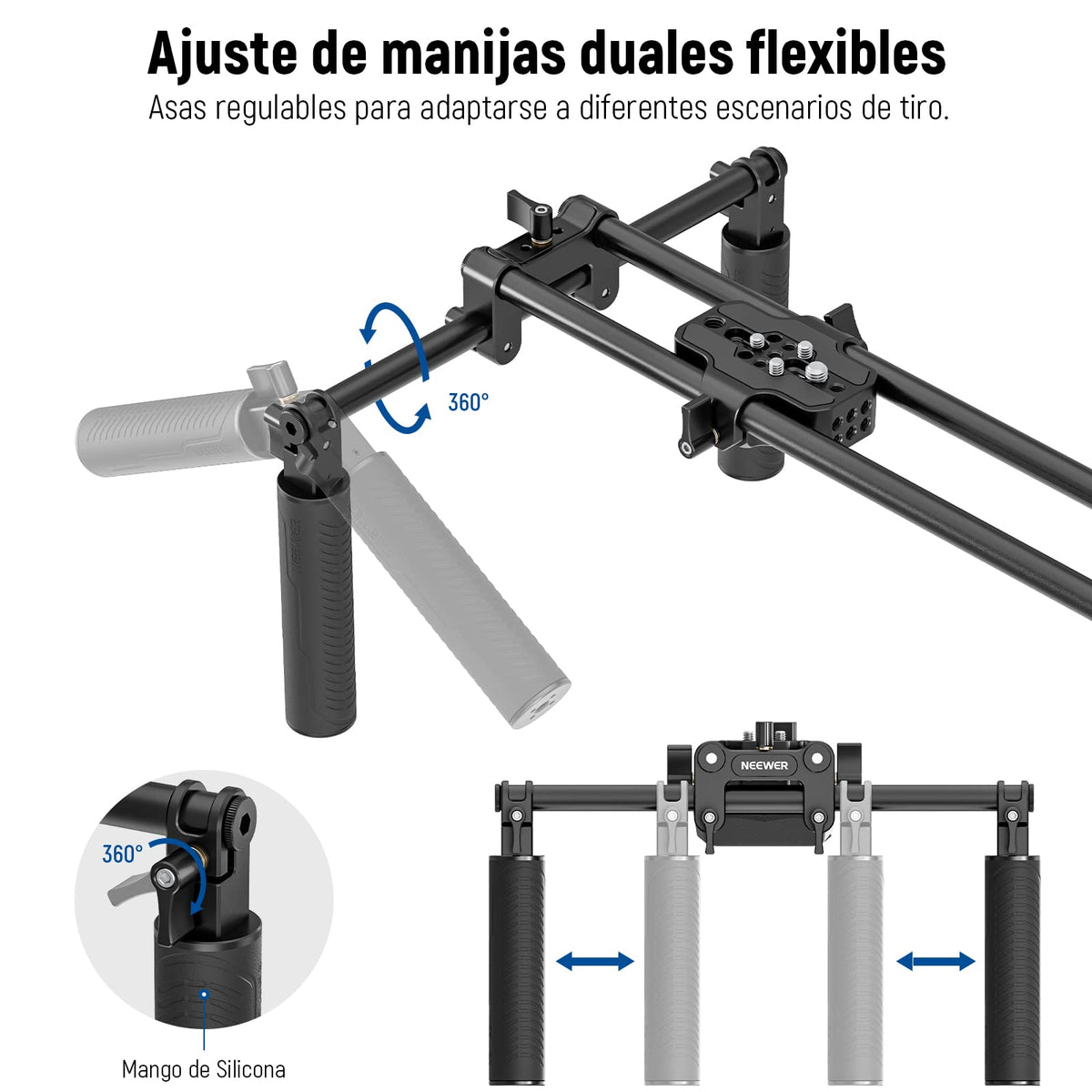 NEEWER Kit Plataforma de Hombro Universal, 16"/40cm Extendido 15mm, Soporte de Varas, Estabilizador de Cámara para Videocámara DSLR, Compatible con SmallRig Follow Focus/Lens Support/Matte Box, SR004