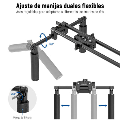NEEWER Kit Plataforma de Hombro Universal, 16"/40cm Extendido 15mm, Soporte de Varas, Estabilizador de Cámara para Videocámara DSLR, Compatible con SmallRig Follow Focus/Lens Support/Matte Box, SR004