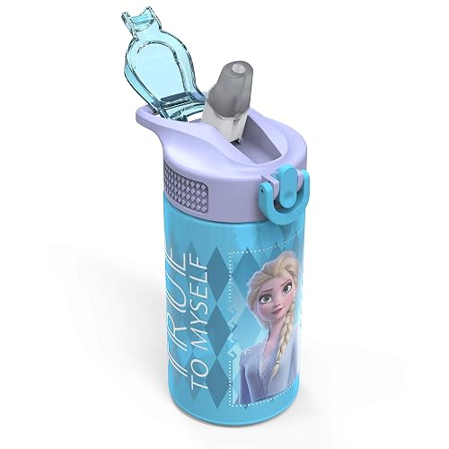 Zak Designs Disney Cover case Rosa, Frozen - Juego de 2 botellas de agua de plástico, Set de 2 piezas, 1
