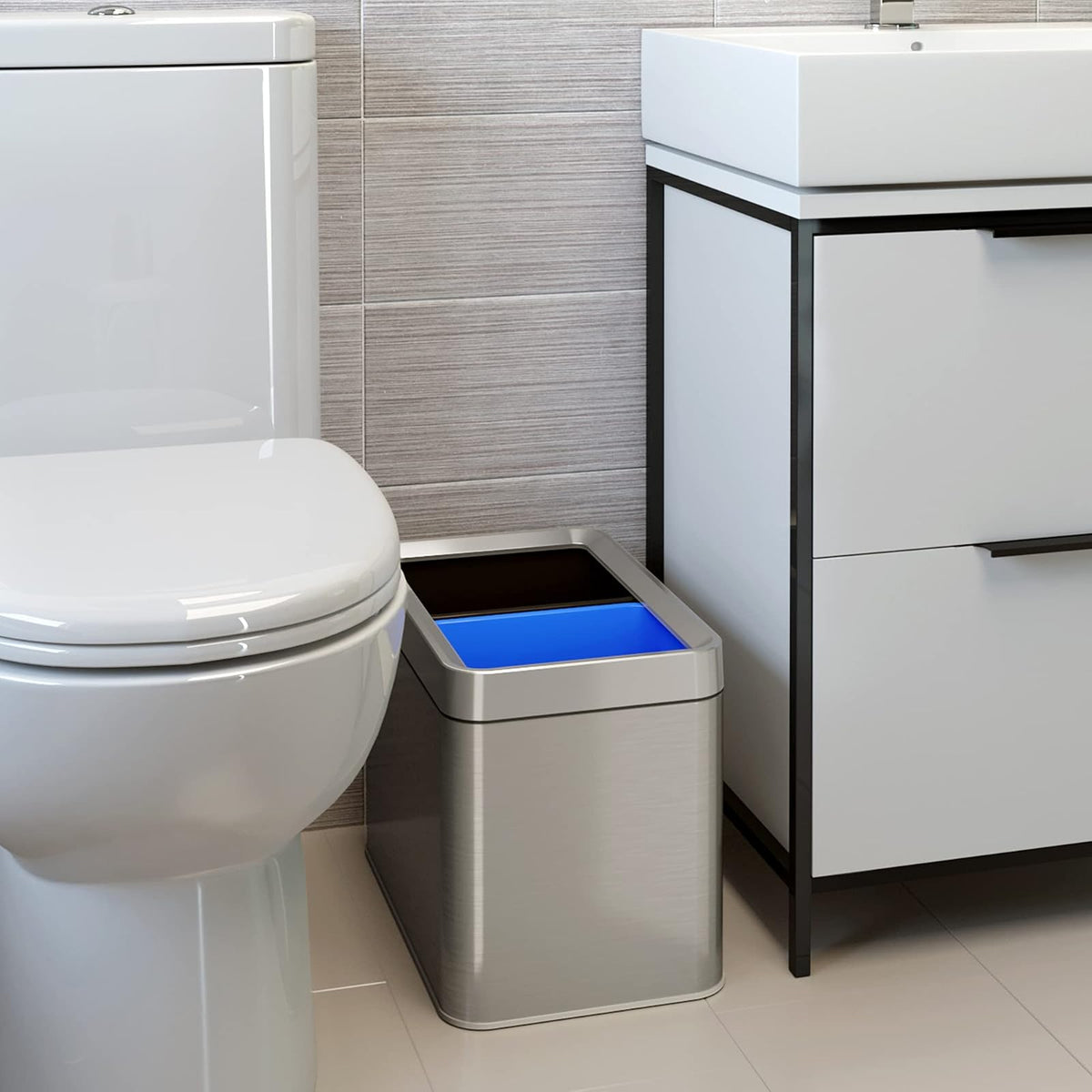 iTouchless - cubeta de basura de acero inoxidable de 20 litros (5.3 galones), con doble compartimiento para basura y contenedor de reciclaje, papelera de acero inoxidable de 20 litros