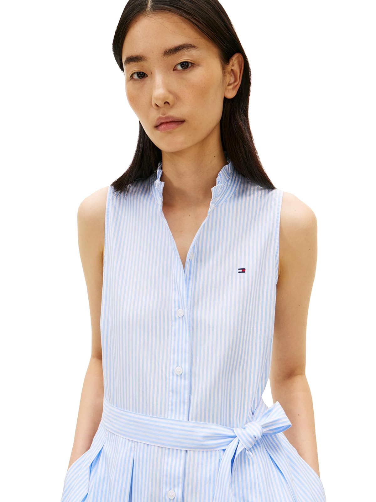 Tommy Hilfiger Sleeveless Cotton Shirt Dress Business Casual Dress Vestido Informal Mujer