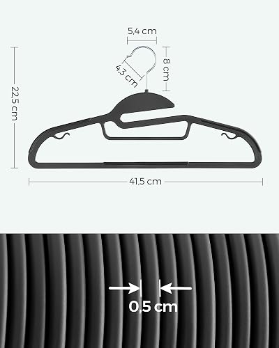 SONGMICS 50 Perchas de Plástico, Antideslizantes, Ahorro de Espacio, 41,5 cm de Largo, Gancho Giratorio 360º, Negro MCRP41BK-50