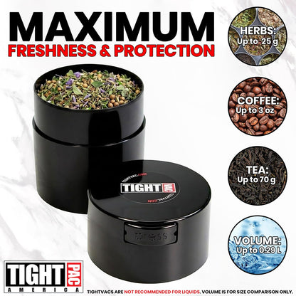 Tightvac – 14 g a 85 g hermético, multiusos, Sello de vacío, contenedor de almacenamiento portátil para artículos secos, comida, y hierbas, Negro sólido, .29-Liter/9-Fluid Ounce, 1
