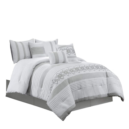 Chezmoi Collection Ariel - Juego de Ropa de Cama de 7 Piezas con Bordado geométrico de Chenilla Gris, tamaño California King
