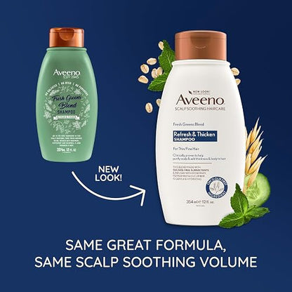 Aveeno Scalp Soothing Fresh Greens Blend Shampoo for Volume, Thickness and Refresh, Sulfate Free Shampoo, No Dyes or Parabens, 12 fl. oz