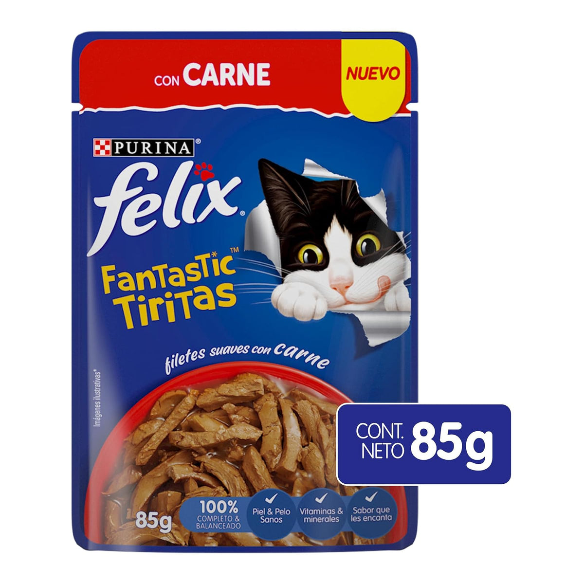 Purina Felix Fantastic Tiritas Adulto Todos los Tamaños Sabor Carne 24pack de 85g