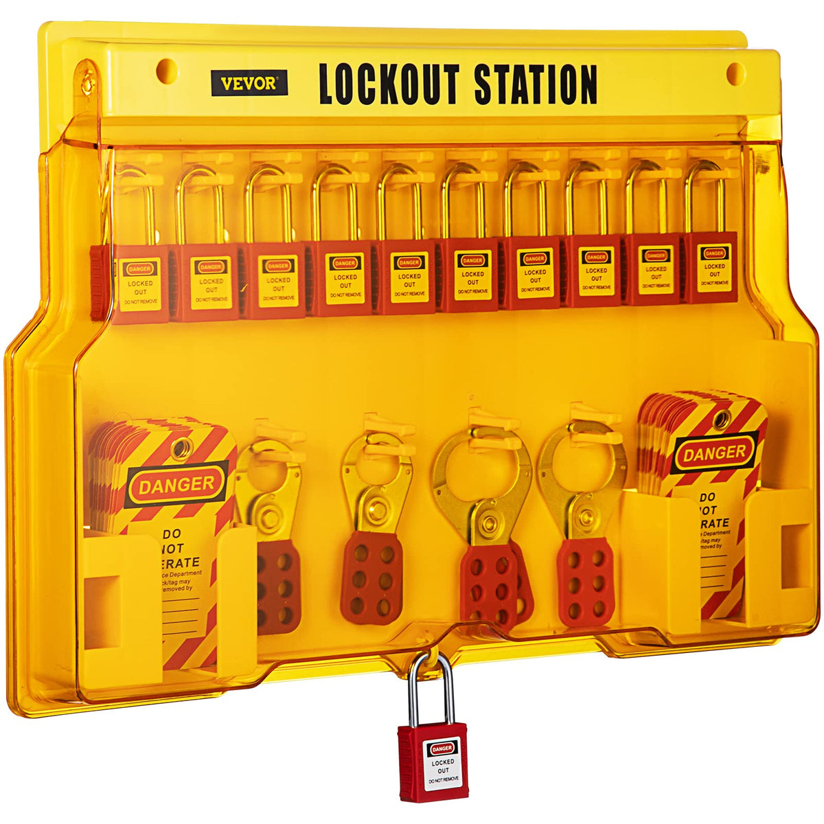 VEVOR Kit de Candado de Seguridad 58 PCS Kit de Bloqueo y Etiquetado 14 Candados Cerraduras de bloqueo y etiquetado 39,37x55,88 cm con Cerrojos de 6 Orificios para Maquinaria, Equipos Eléctricos
