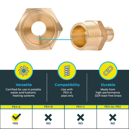 SharkBite - Adaptador MNPT de expansión de 1/2 x 3/4 pulgadas para tubería PEX-A, accesorios de fontanería de latón, adaptador NPT macho para tubería PEX-A, UAB116LFA