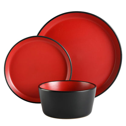 Gibson Soho Lounge Sofia Coupe - Vajilla para 4 personas (12 piezas), color rojo mate